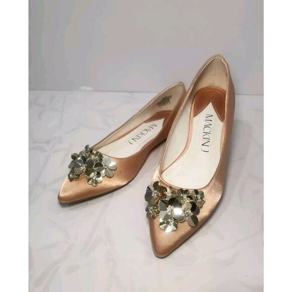 MACKIN J Shoes - MACKIN J Pointy Toe Satin Sequin Flower Decor Ballet Flats Special Occasion 7.5